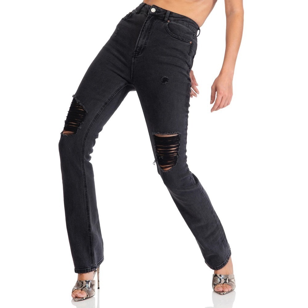 AFRM Womens Heston Distressed High Waist Straight Leg Jeans Size 27 Black NWT